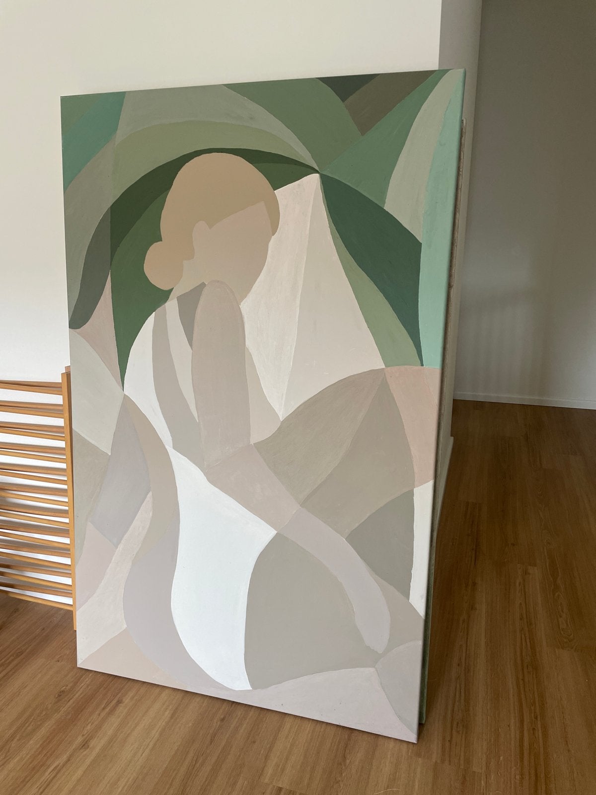 Abstract Kunstwerk Vrouw in Jungle - Aardetinten 100x160cm, Ophalen