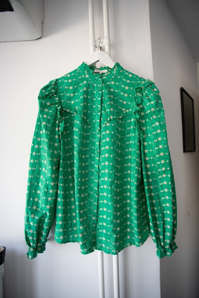 Groene blouse met borduursels Nukus maat M, Maat 38/40 (M), Ophalen of Verzenden, Zo goed als nieuw, Nukus