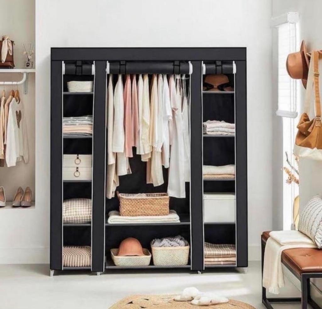 Verrijdbare Kledingkast met Hang- en Legruimte - Zwart NIEUW, Huis en Inrichting, Kasten | Kledingkasten, Met plank(en), Kunststof