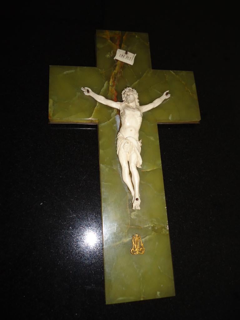 XIX antiek kruis crucifix onyx brons zwaar beeld uit Lourdes, Ophalen of Verzenden
