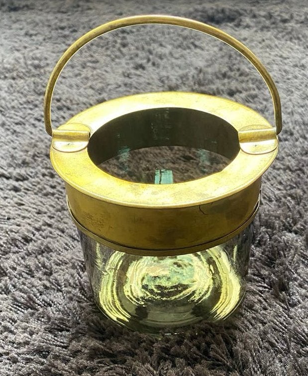 Windlicht, metaal en glas, rond, 10x13cm hoog, nieuw, Windlicht, Nieuw, Ophalen of Verzenden, Metaal