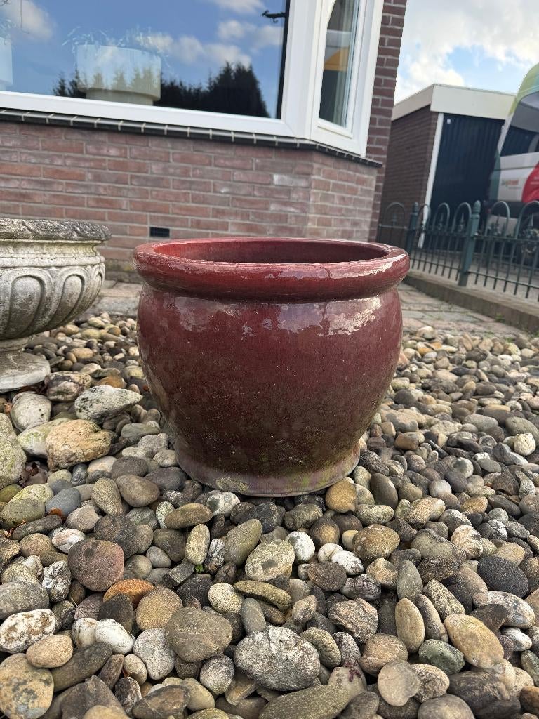 Grote rode geglazuurde bloempot / tuinpot, Tuin en Terras, Bloempotten, Ophalen, Gebruikt, 40 cm of meer, Rond