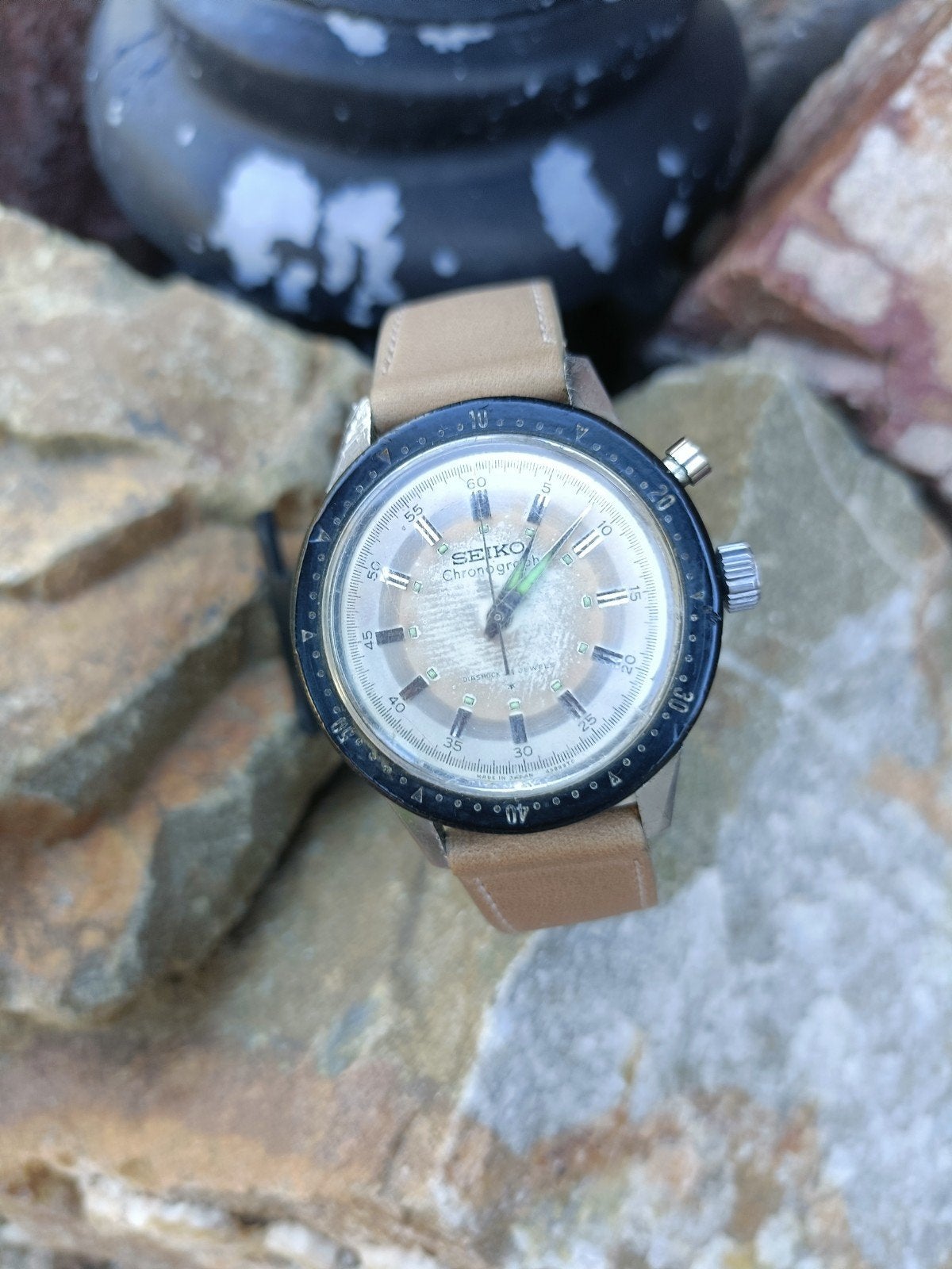 Vintage Heren Sporthorloge Seiko Chronograaf Monopucher Zie, Seiko, Gebruikt, Verzenden, Zwart