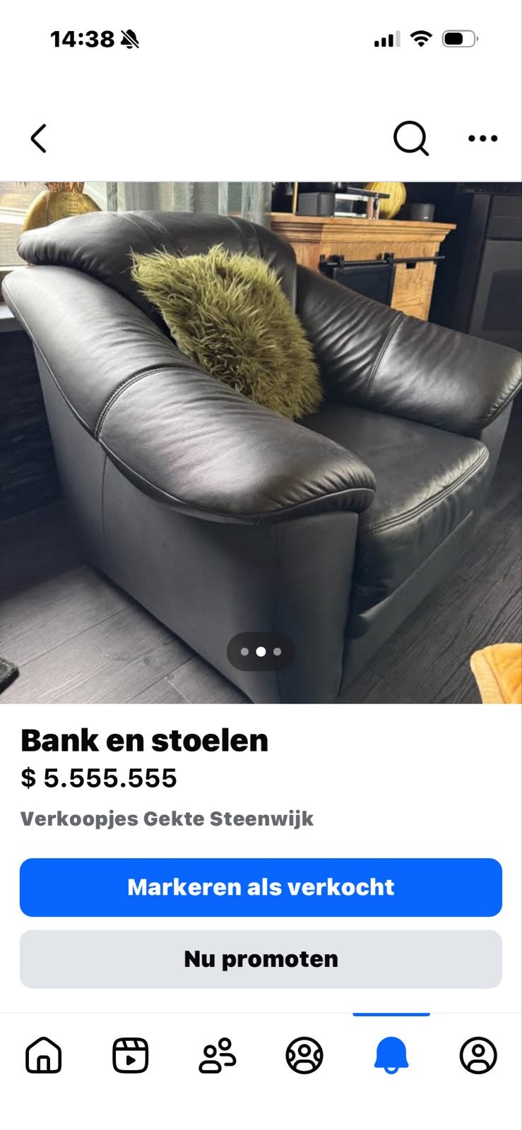 Leren bank en fauteuil - Zwart, Huis en Inrichting, Fauteuils, Ophalen, Gebruikt, Leer, 75 tot 100 cm