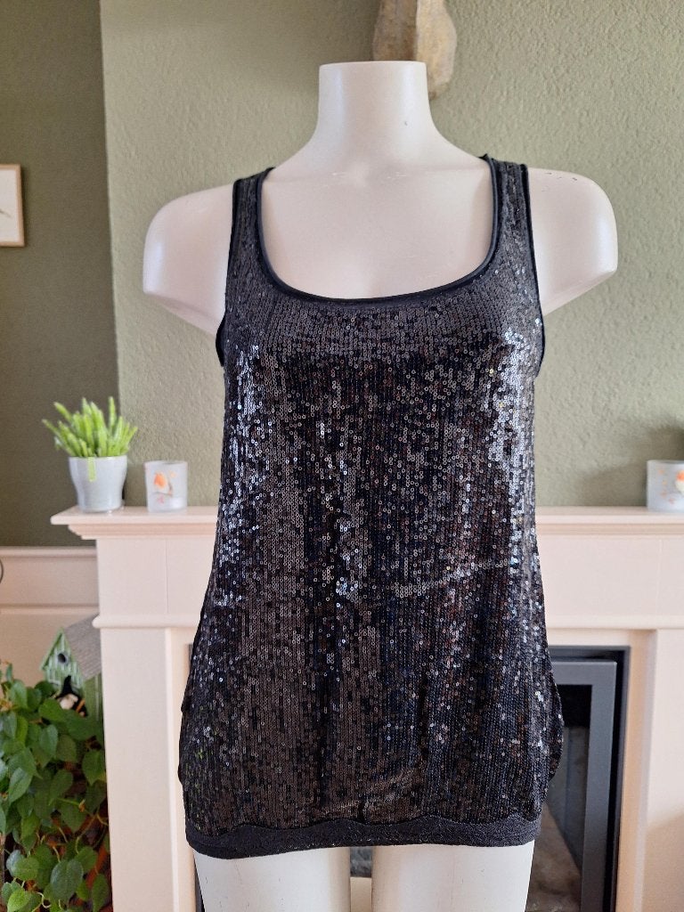 Nana Nucci zwarte pailletten top 2 M 38, Maat 38/40 (M), Verzenden, Zwart, Zonder mouw