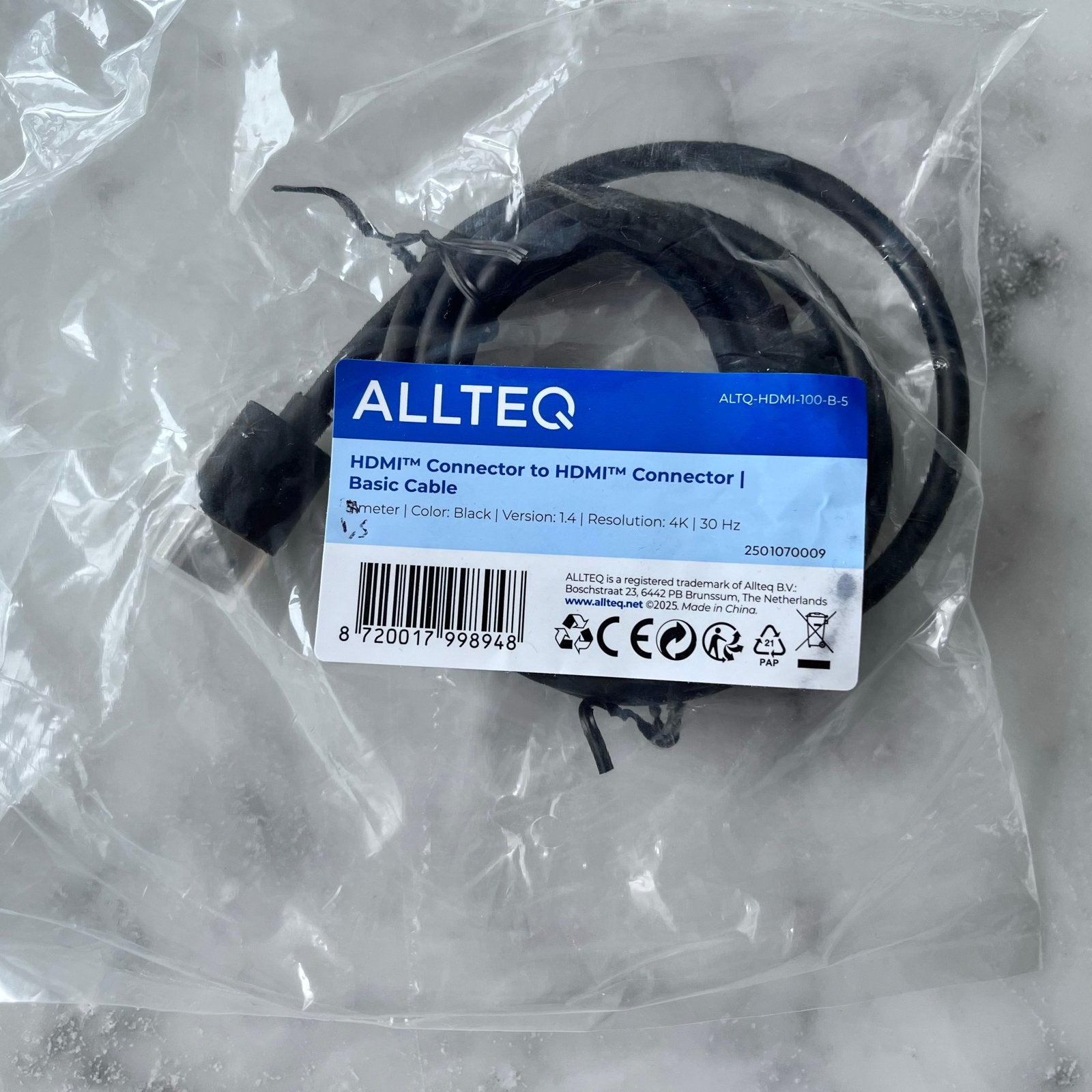 ALLTEQ HDMI naar HDMI Kabel - 1.5m, 4K@30Hz, Zwart, Ophalen of Verzenden, Nieuw, Minder dan 2 meter, HDMI-kabel