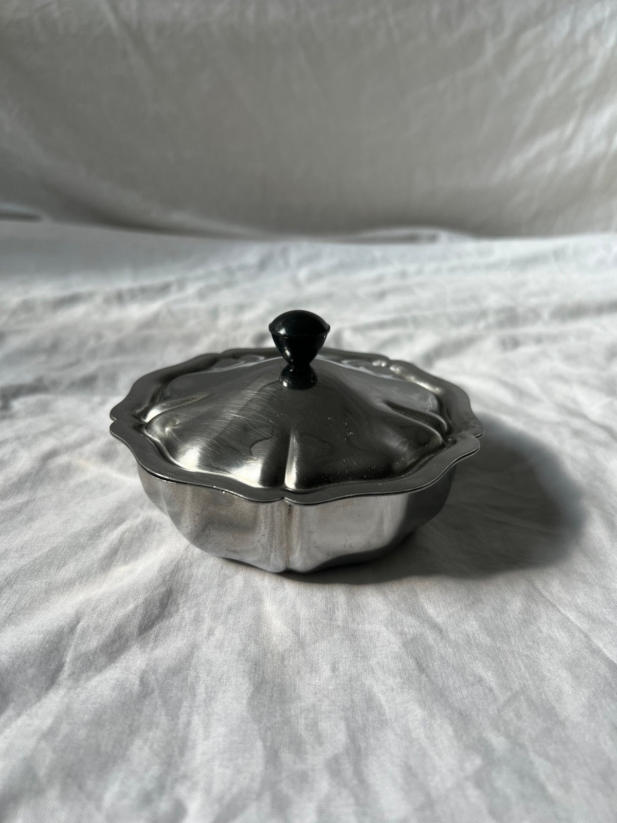 Vintage Franse inox suikerpot met deksel - jaren 70 design, Ophalen, Metaal, Vintage, Schaal of Schalen