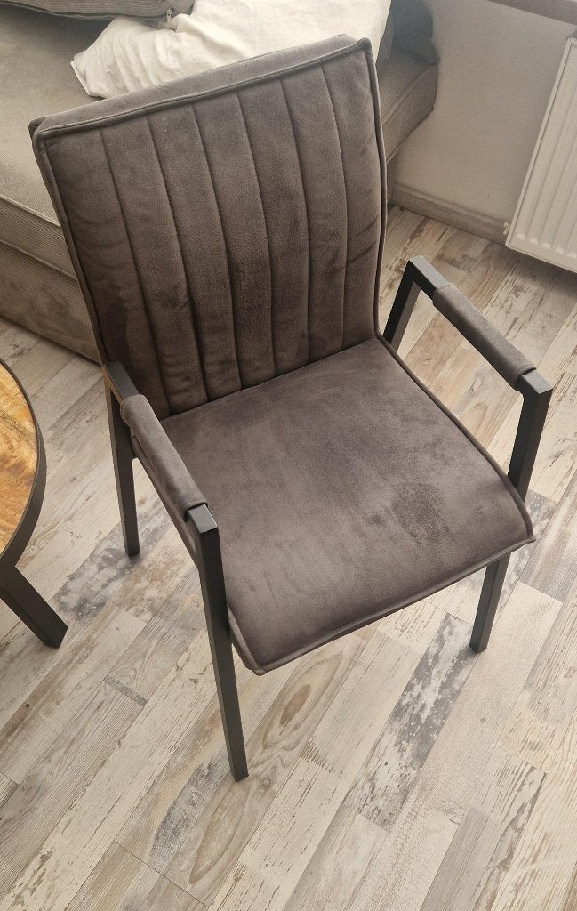 6 Moderne eetkamerstoelen met armleuningen - Grijs, Ophalen, Gebruikt, Stof, Vijf, Zes of meer stoelen