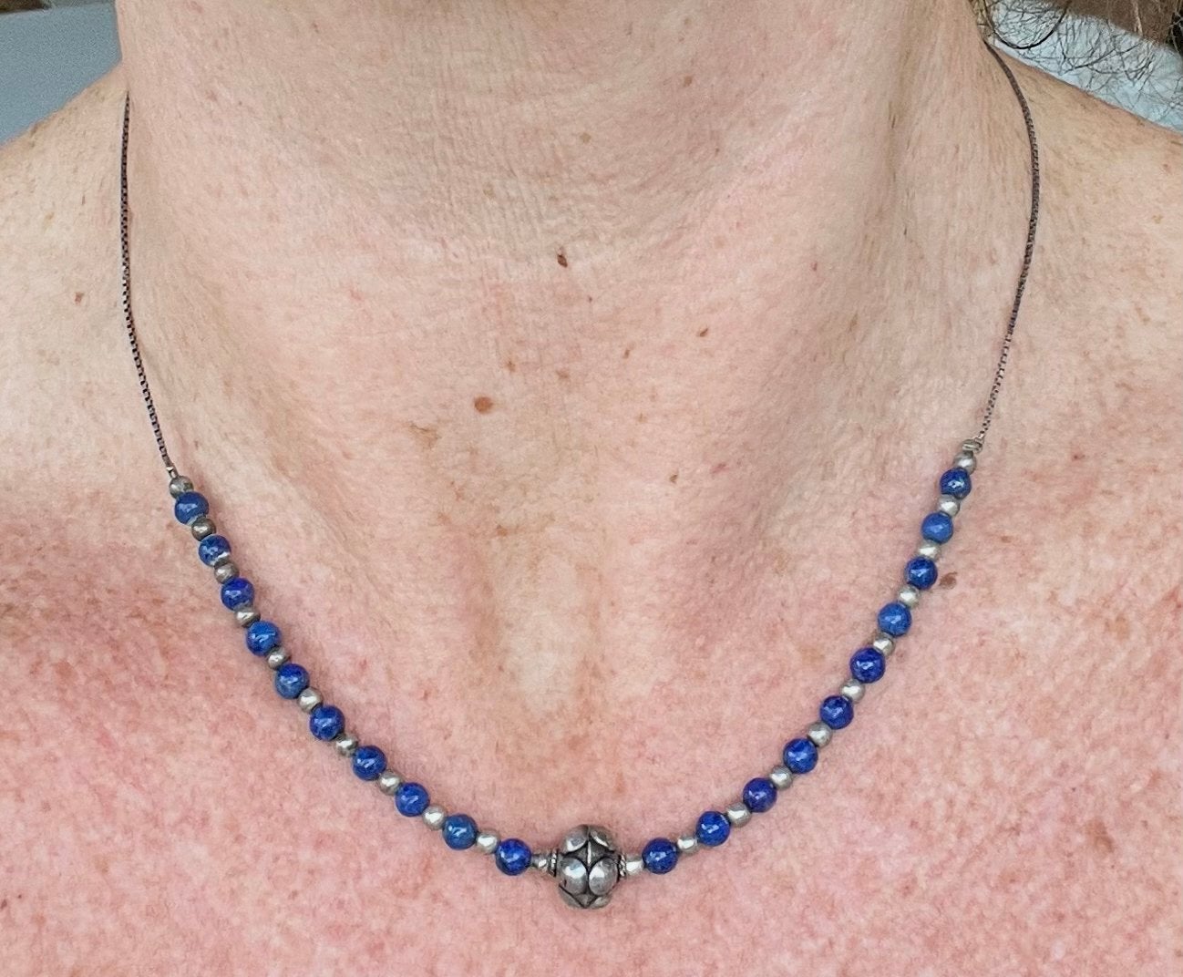 Prachtige Lapis Lazuli kralen Ketting, Overige materialen, Blauw, Ophalen of Verzenden, Zo goed als nieuw