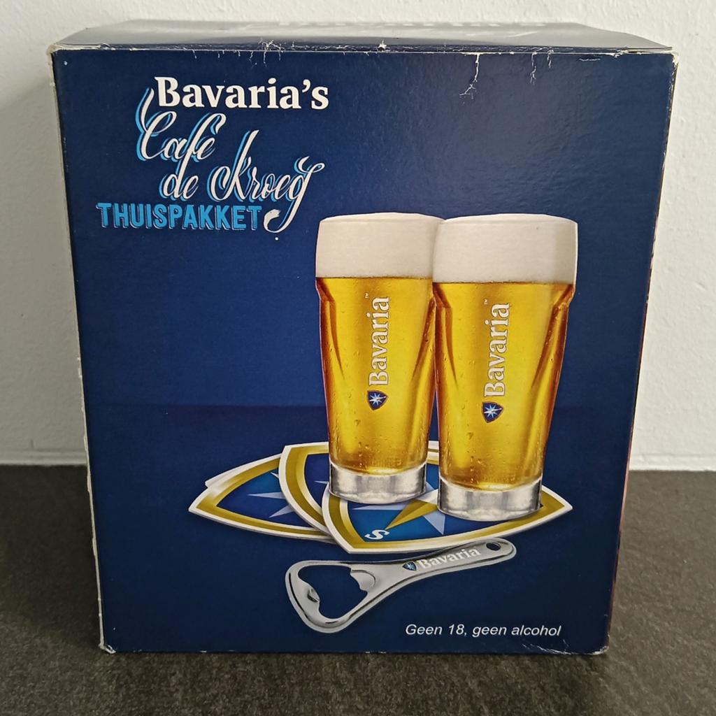 Bavaria Thuispakket: Glazen, Onderzetters & Flesopener, Ophalen, Zo goed als nieuw, Overige merken, Glas