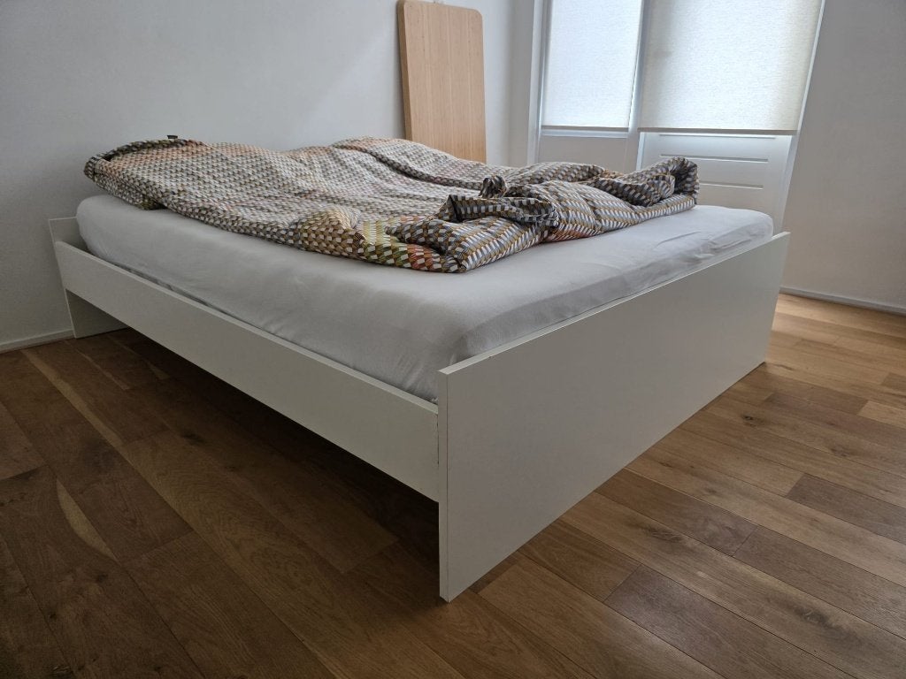 Ikea bed wit met 2 Sultan Luroy lattenbodems, Ophalen, Gebruikt, Wit, Modern recht bed