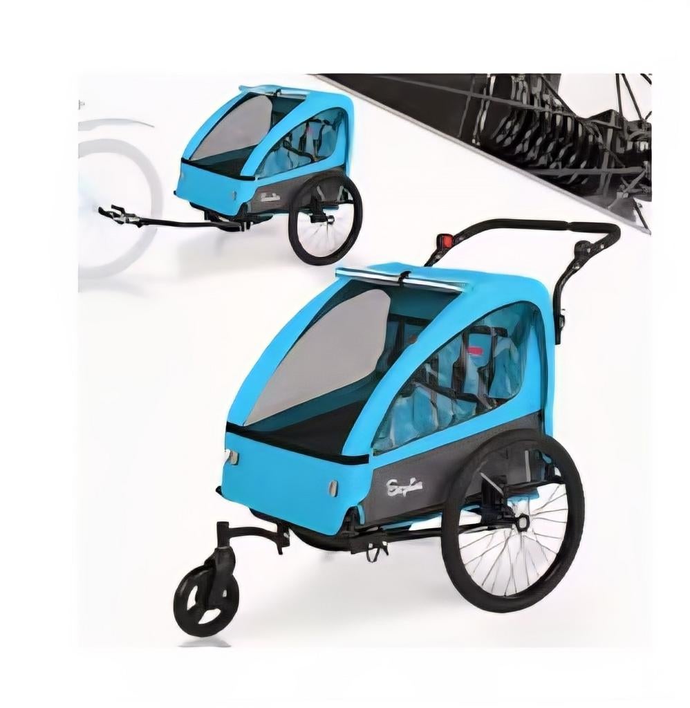 Nieuwe Tweeling Fietskar / Wandelwagen - Blauw, Ophalen, Nieuw