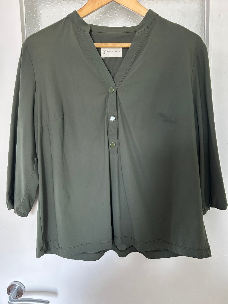 Jane Lushka Groene Blouse met Korte Mouwen, Maat 42/44 (L), Ophalen of Verzenden, Zo goed als nieuw, Jane Lushka