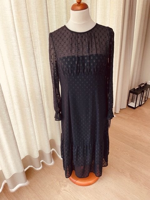 exclusieve Marccain blauwe jurk met voile en zilver lurex 5, Maat 38/40 (M), Galajurk, Zo goed als nieuw, Marccain