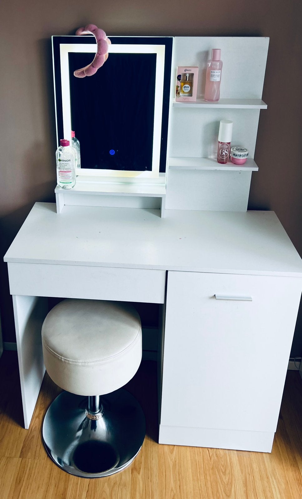 Kaptafel make-up tafel set met kruk en LED-spiegel, Ophalen, Zo goed als nieuw, 50 tot 100 cm, Minder dan 100 cm
