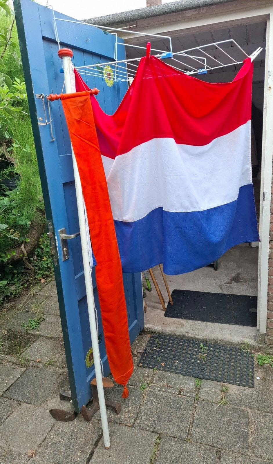 Vlaggenstok met Nederlandse vlag en Oranje wimpel, Diversen, Ophalen, Zo goed als nieuw