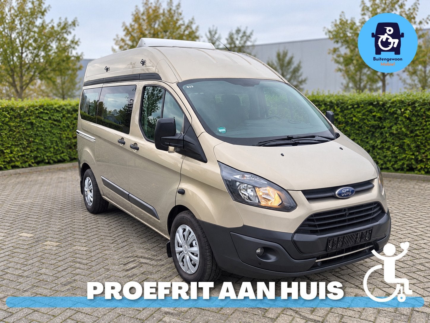 Ford Transit Custom 2.0 TDCI L1H2 | Rolstoelbus | Airco | Au, Auto's, Stof, Gebruikt, Zwart, Beige