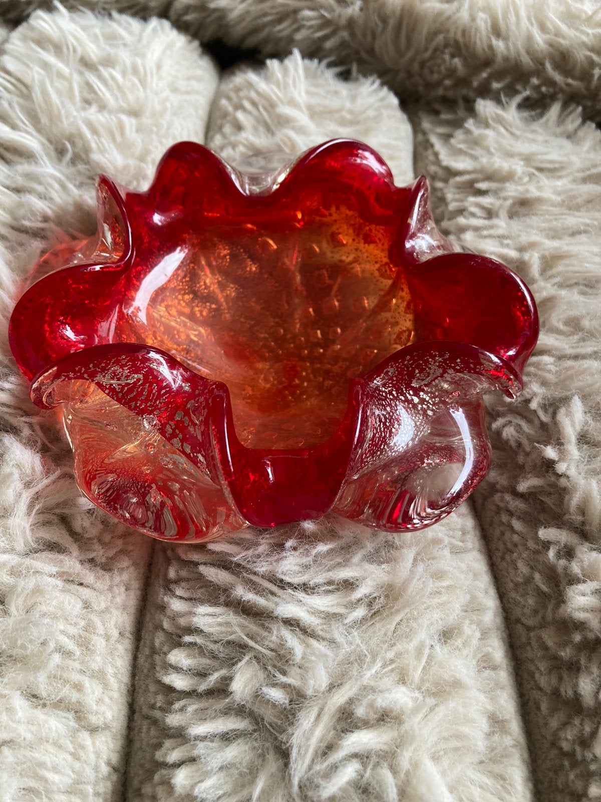 Rode vintage Murano glas asbak, Ophalen, Zo goed als nieuw