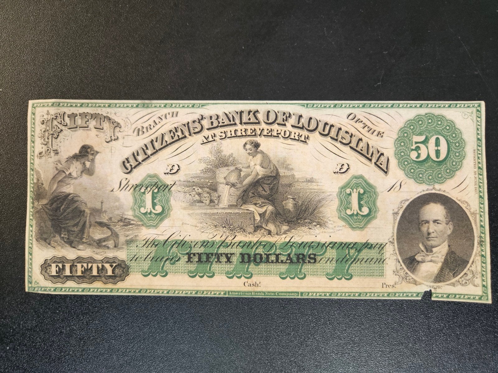 USA Citizen Bank of Louisiana 1865 Remainder UNC- hapje uit, Ophalen of Verzenden, Noord-Amerika, Los biljet