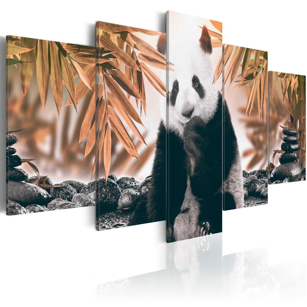 276 Panda Beer Natuur 5 Luik Canvas Schilderij 200x100cm, Antiek en Kunst, Kunst | Schilderijen | Klassiek, Ophalen of Verzenden