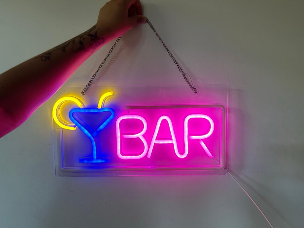 Neon Bar Sign / Cocktail Glas en BAR, Ophalen, Gebruikt, Meerkleurig, Kunststof