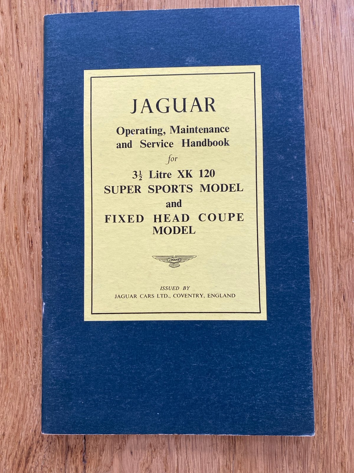 Jaguar XK120 3½ Litre Operating Maintenance Service Handbook, Ophalen of Verzenden