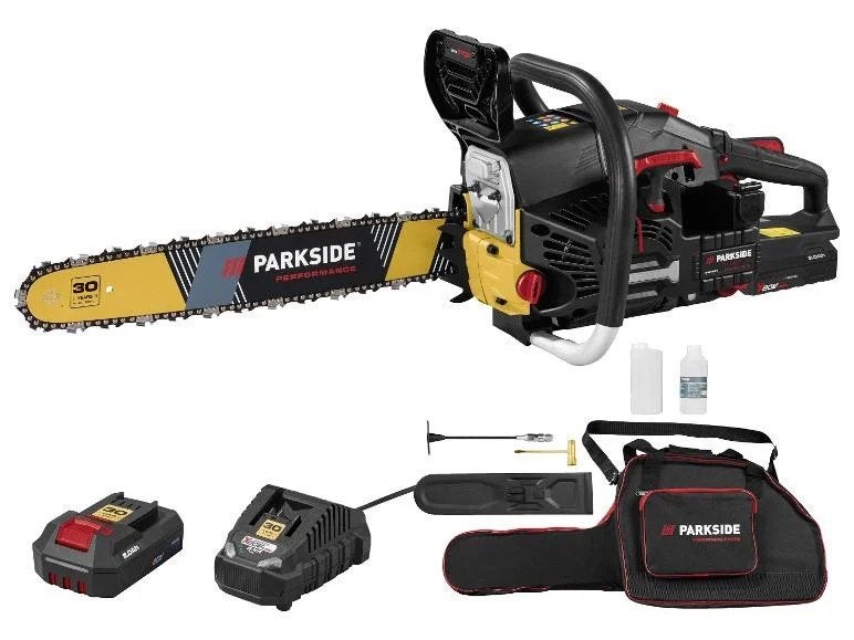 Parkside 20v Benzine kettingzaag met elektrische start, Doe-het-zelf en Verbouw, Gereedschap | Zaagmachines, Kettingzaag, Nieuw