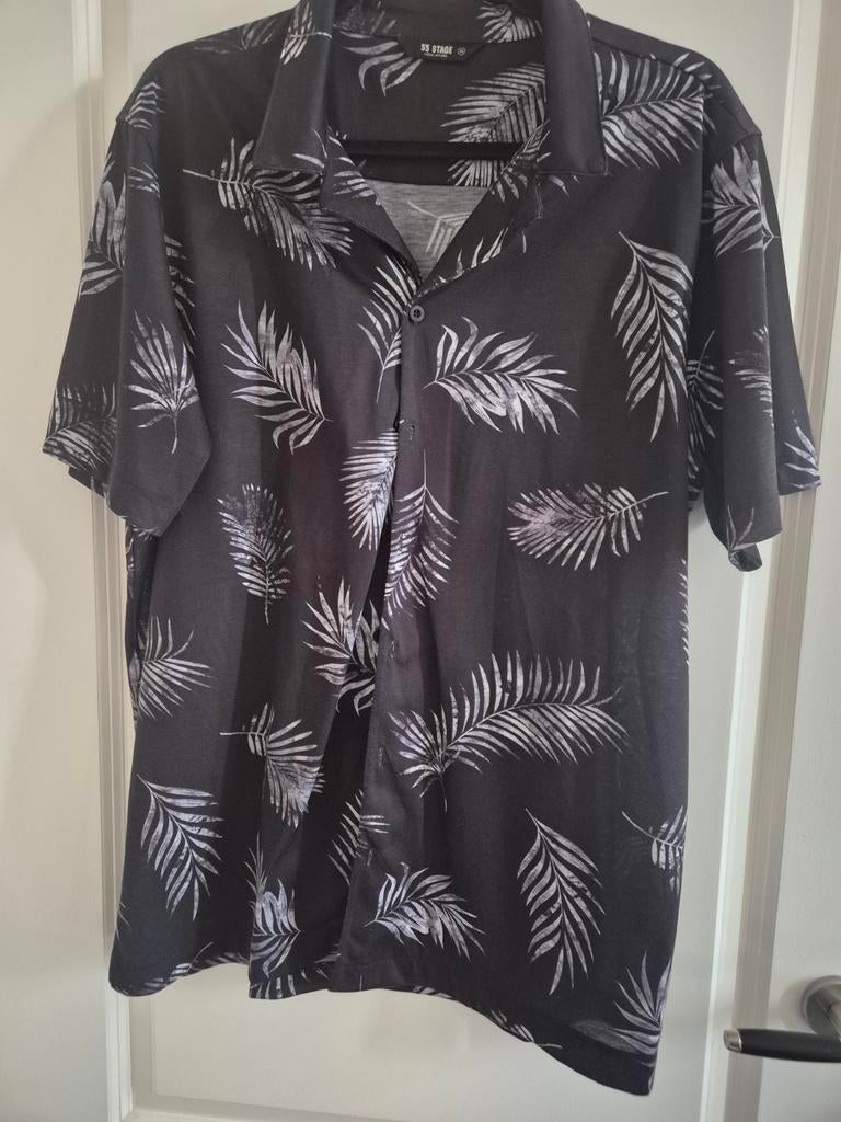 Nieuw 55 Stage heren overhemd met bladprint - Maat XL, Kleding | Heren, Zwart, Ophalen of Verzenden, 55 Stage, Maat 56/58 (XL)