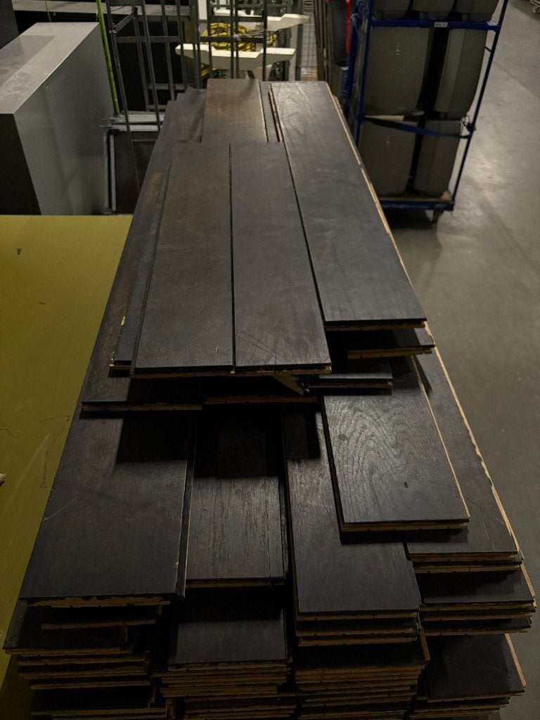 Hardhouten Eiken vloer zwart (+-60m2), Ophalen, Nieuw, Vloerdelen of -planken, 10 m² of meer