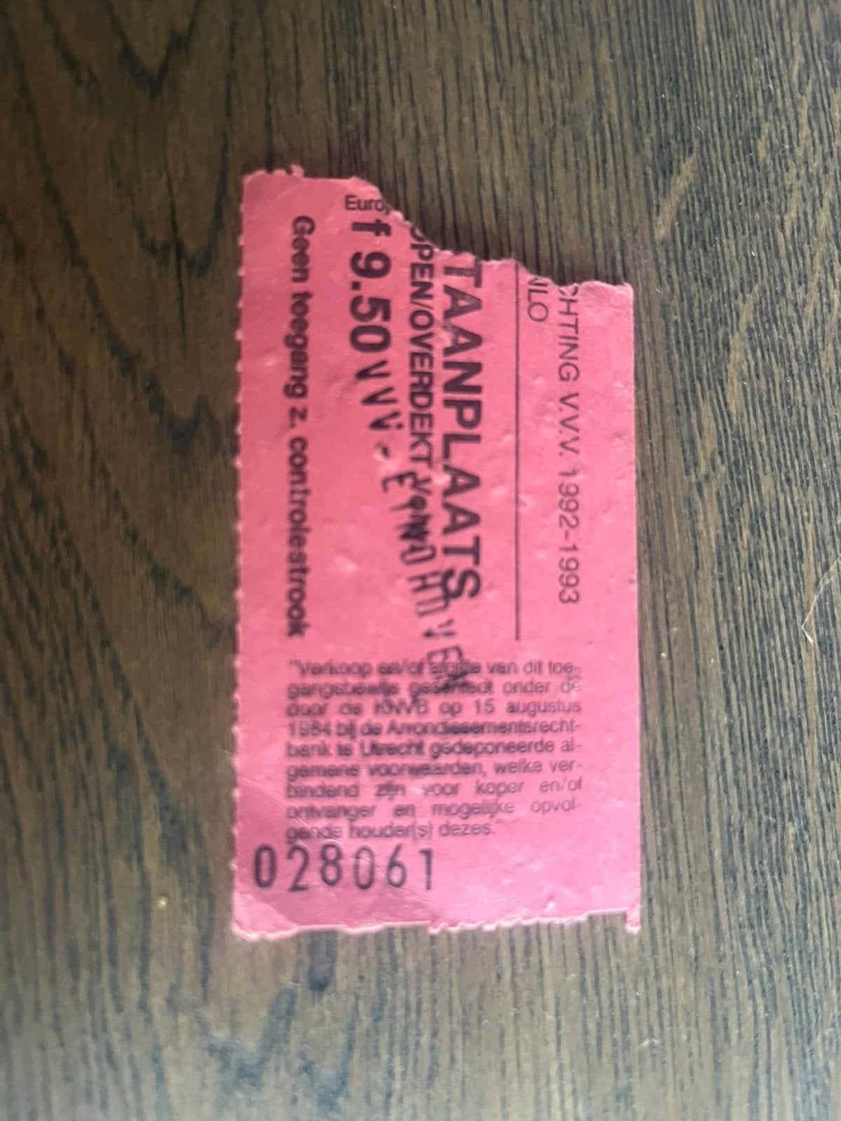 TICKET VVV-EINDHOVEN 92-93, Ophalen of Verzenden, Zo goed als nieuw, Overige binnenlandse clubs, Overige typen