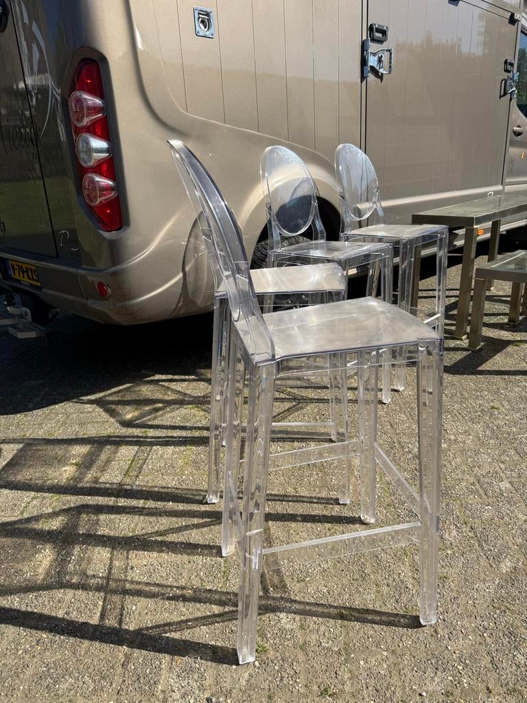 4 Kartell Ghost barkrukken Philippe Starck, Kunststof, Gebruikt, Met voetsteun, Ophalen of Verzenden