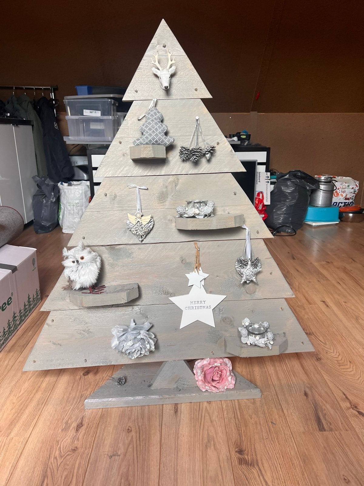 Steigerhouten kerstboom met lampjes, Diversen, Kerst, Ophalen