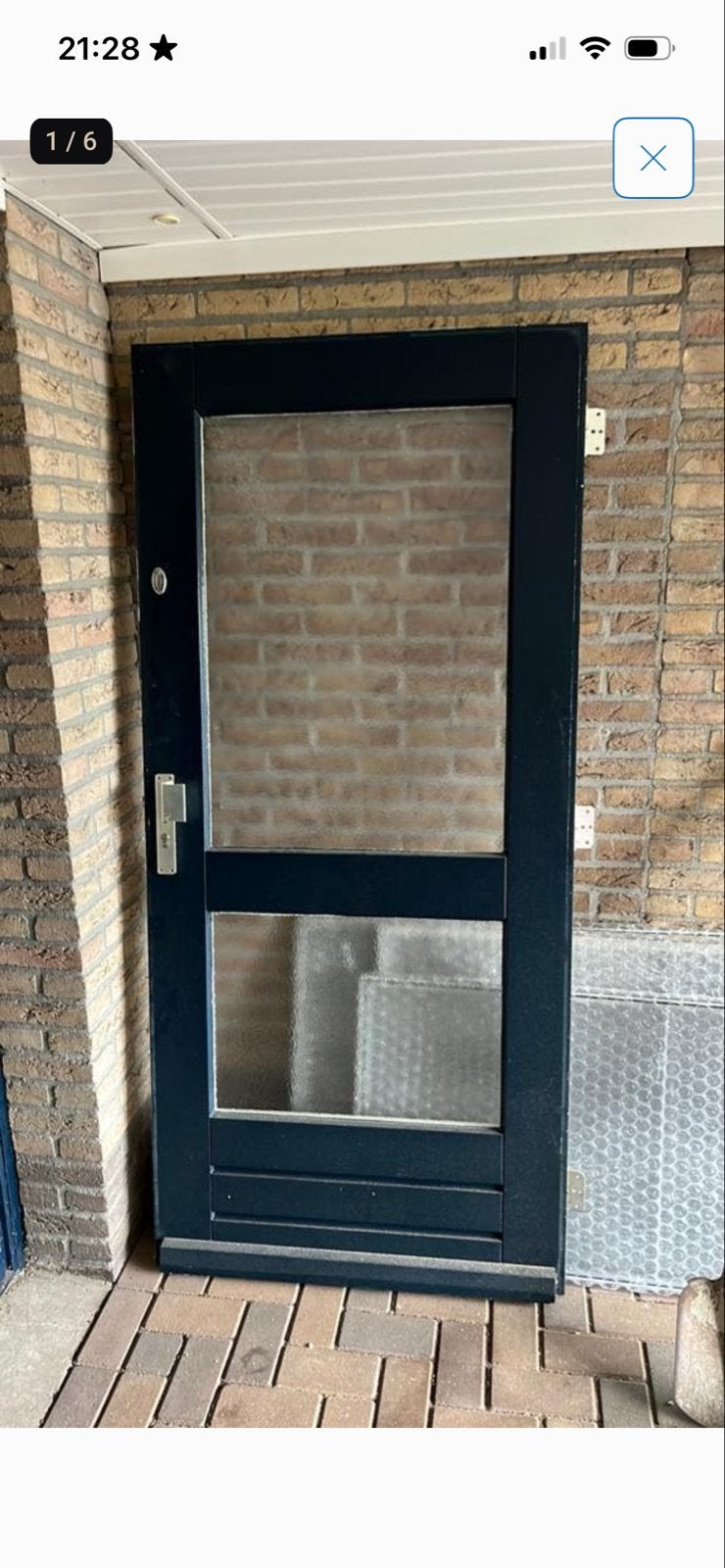 Zwarte buitendeur met glas en deurbeslag, Ophalen, Gebruikt, 80 tot 100 cm, Buitendeur