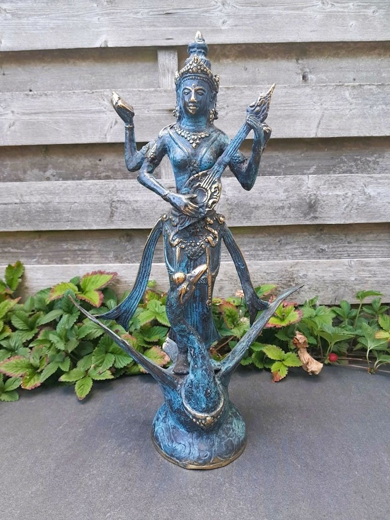 Godin Saraswati, godin van kennis en wijsheid/India/brons, Ophalen of Verzenden, Brons