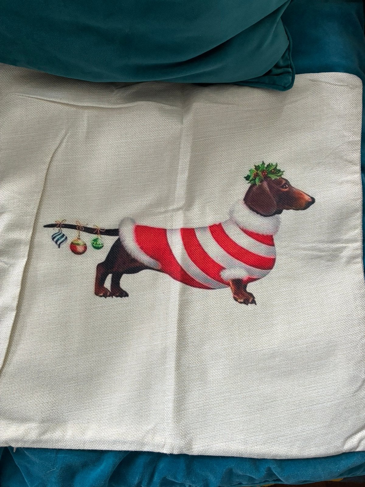 Kerst teckel kussenhoes kerstballen kerstdecoratie Nieuw, Meerkleurig, Met print, Vierkant, Nieuw