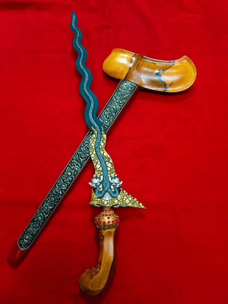 Antieke Keris Naga Kembar 13 Luk Pamor Uler Lulut Goud SVH12, Wapen, Verzenden, Overige materialen, Handgemaakt