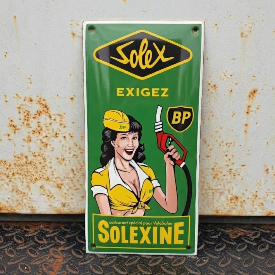 Emaille Reclamebord SOLEXINE BP Olie Benzine Gas Vintage Oud, Verzenden, Gebruikt, Reclamebord