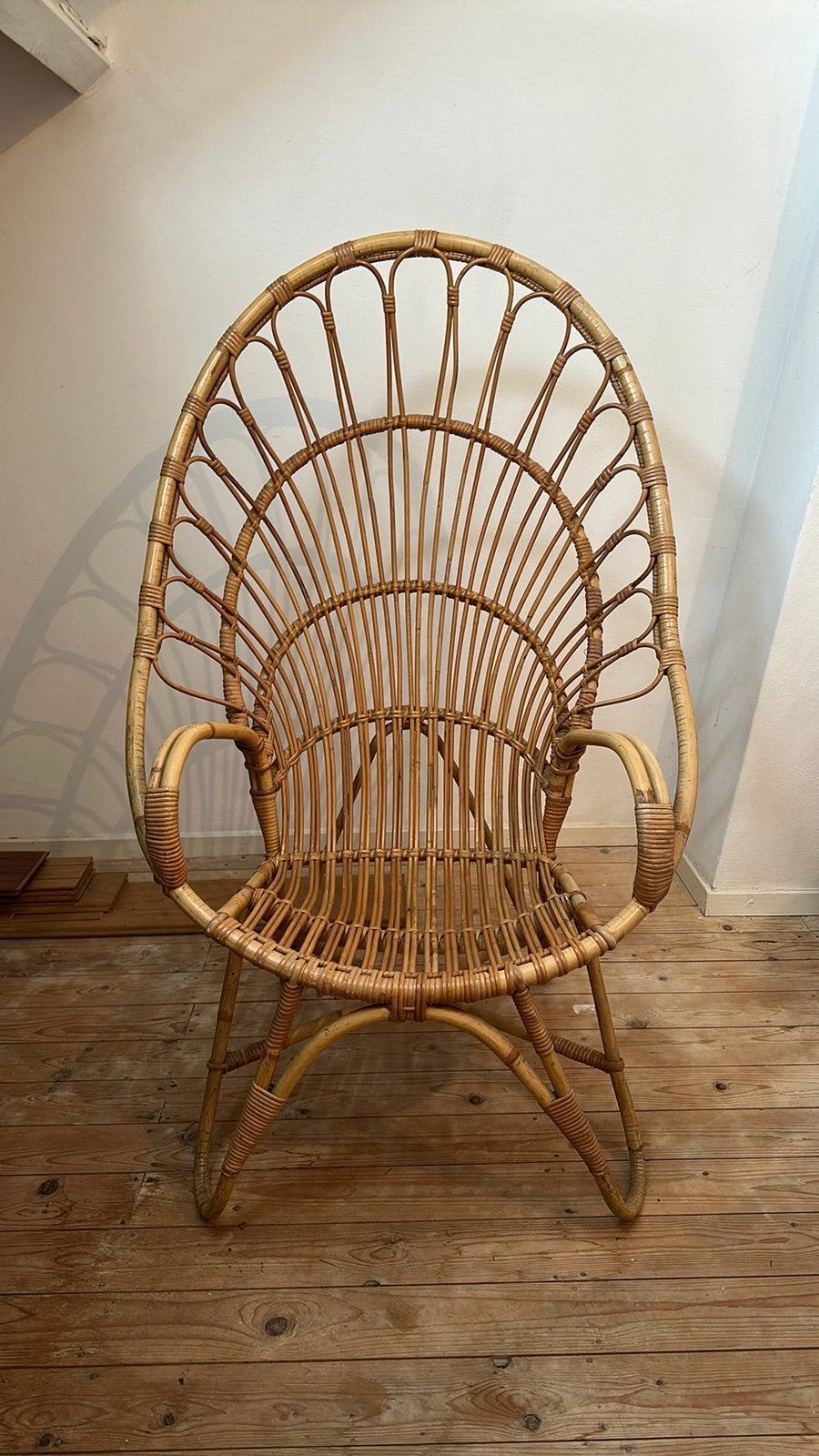 Rotan stoel jaren 50 retro, Ophalen, Bruin, Retro scandinacisch, Riet of Rotan