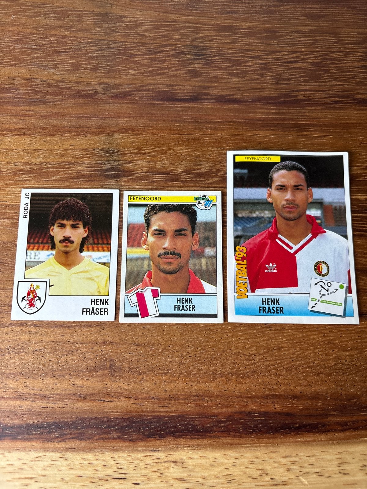 3 Panini Voetbalplaatjes Henk Fraser (1989, 1991, 1993), Ophalen of Verzenden, Zo goed als nieuw, Stickers en Plaatjes