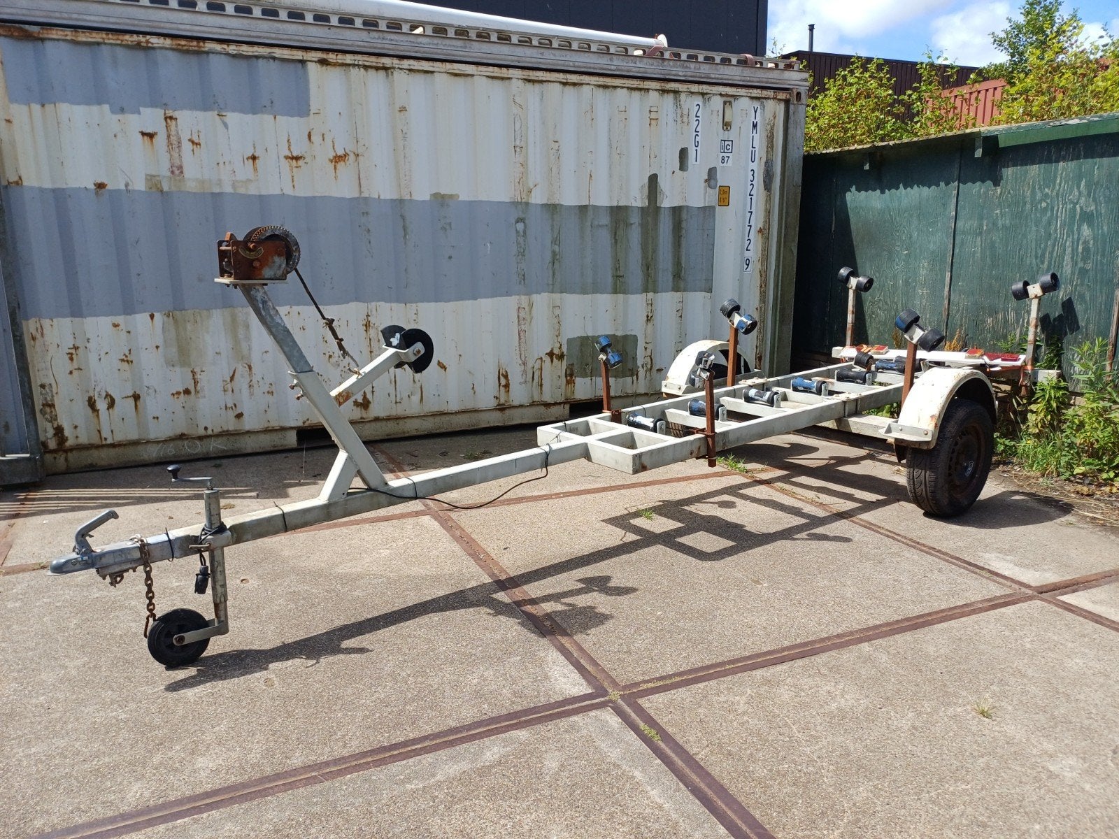 Robuuste boottrailer 6 meter met rollen -  GFA-1300, Watersport en Boten, Ophalen, Minder dan 1500 kg, Gebruikt, Met rollen