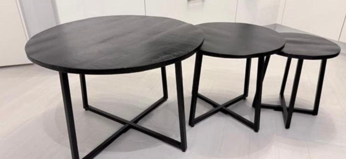 Set van 3 ronde salontafels – zwart, Ophalen, Zo goed als nieuw, Rond, 50 tot 100 cm
