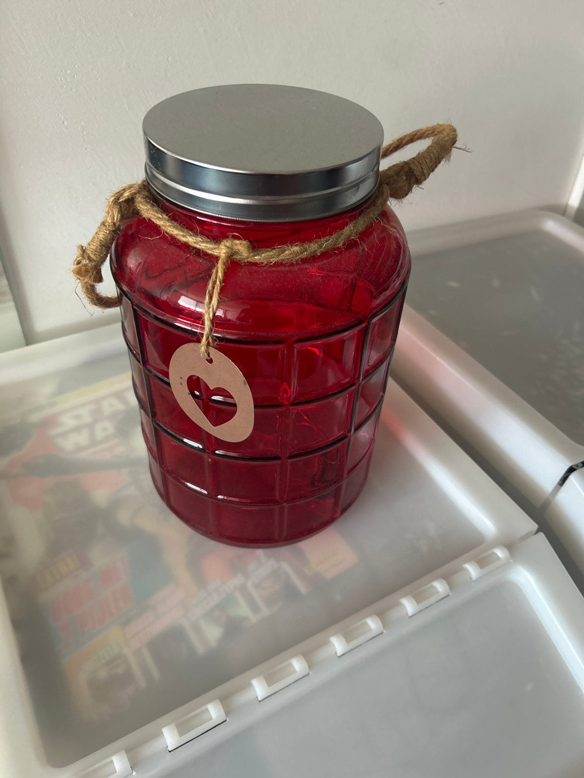Rode glazen bus met verlichting, 30 cm hoog, Ophalen, Zo goed als nieuw, Rood, Glas