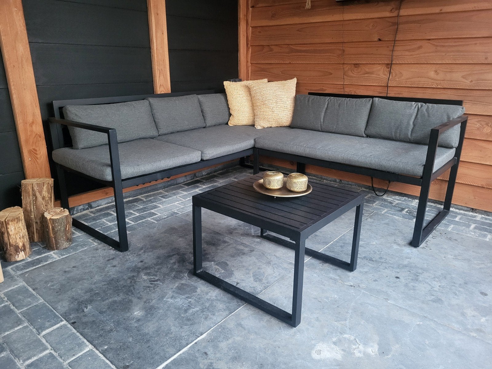 Moderne aluminium loungeset met salontafel, Tuin en Terras, Ophalen, 5 zitplaatsen, Bank, Aluminium