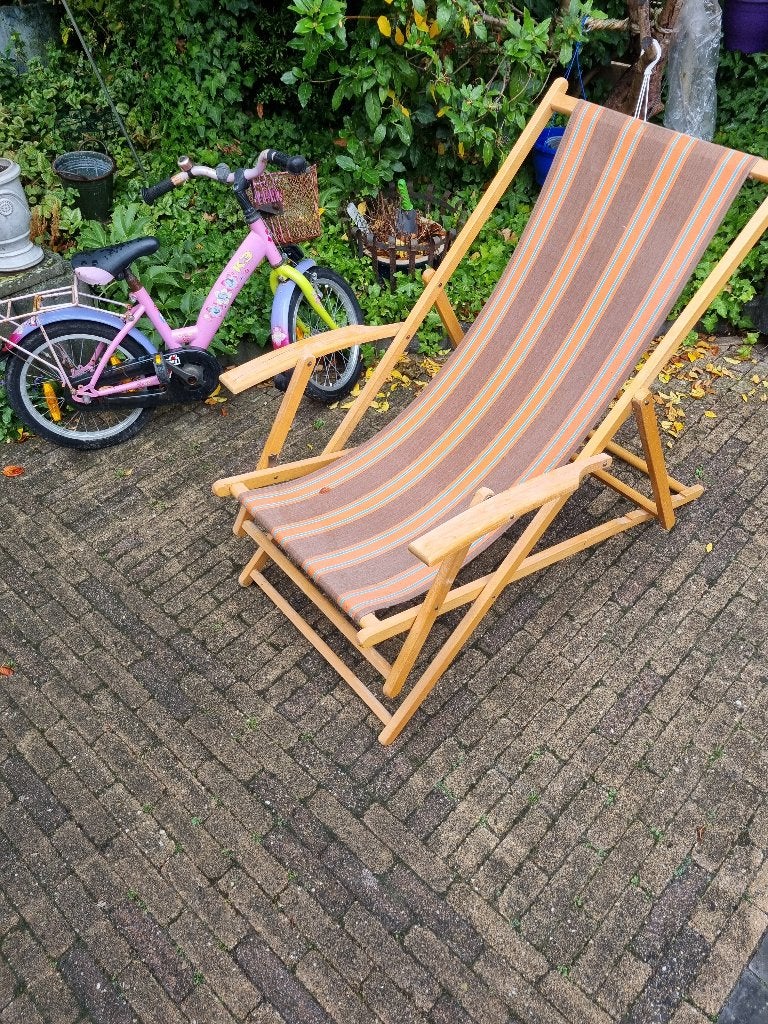 Comfortabele inklapbare strandstoel / ligstoel, Ophalen, Gebruikt, Hout, Inklapbaar