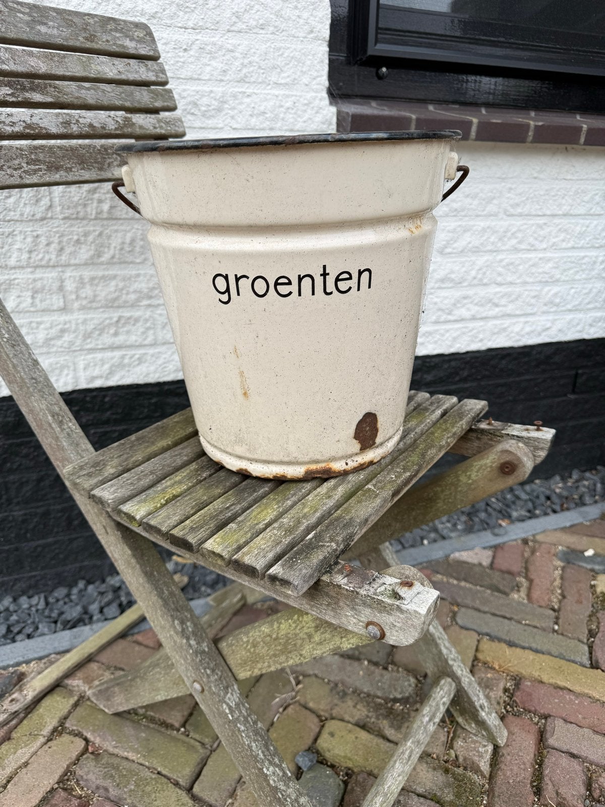 Vintage geëmailleerde groentebak / emmer, Ophalen