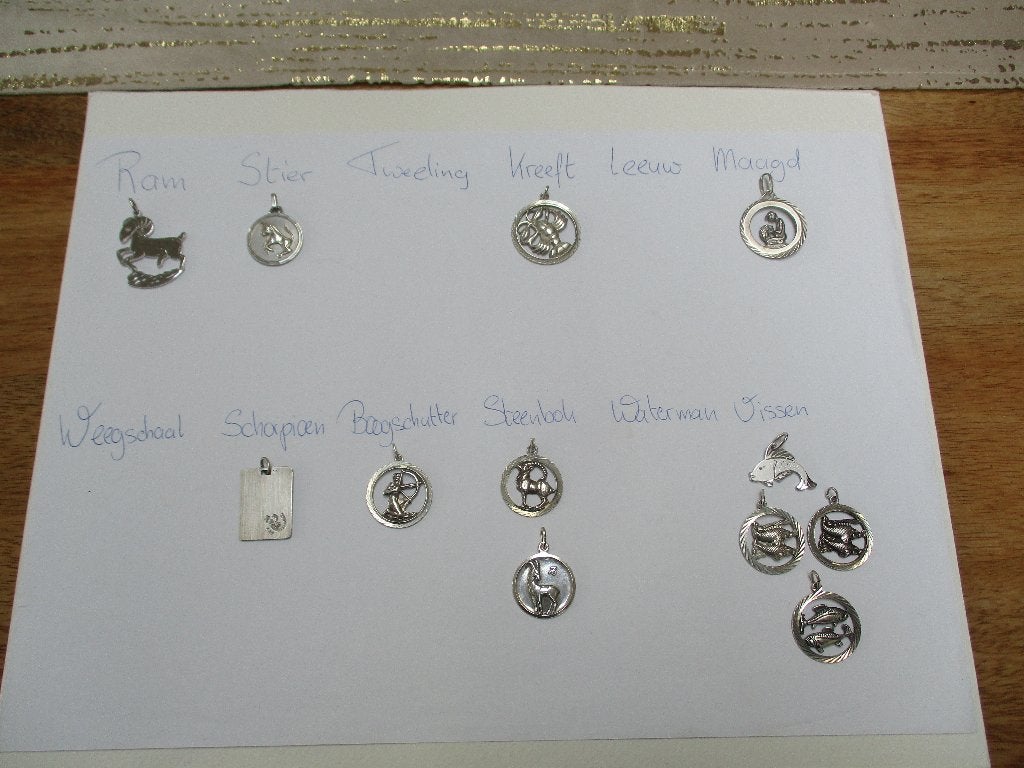 Zilveren flinke sterrenbeeld hangers 8 soorten allen zilver, Verzenden, Zo goed als nieuw, Zilver, Zilver