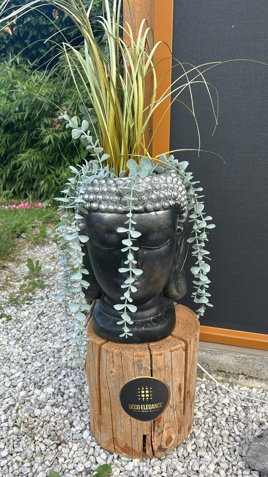 Boeddha hoofd plantenbak - Zwart/Zilver, Huis en Inrichting, Woonaccessoires | Boeddhabeelden, Ophalen of Verzenden, Zo goed als nieuw