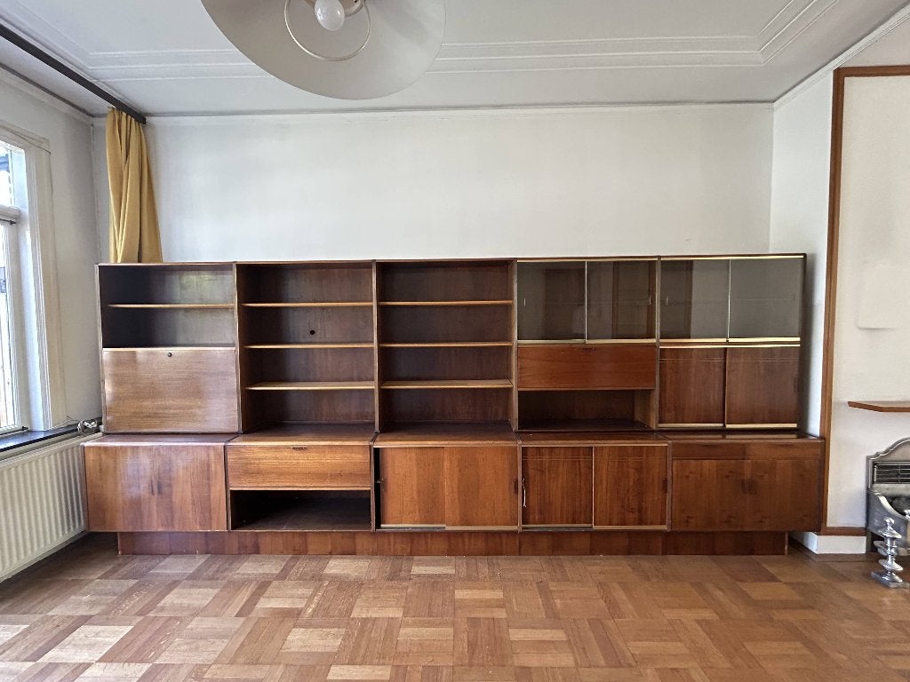 Mid-century modulaire wandkast A.A. Patijn Zijlstra Joure, Ophalen, Gebruikt, Mid century, Teakhout