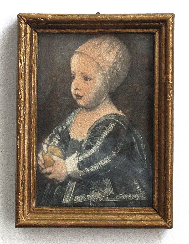 Antieke kunstreproductie Baby Stuart van schilderij 19 eeuw., Antiek en Kunst, Kunst | Etsen en Gravures, Ophalen of Verzenden