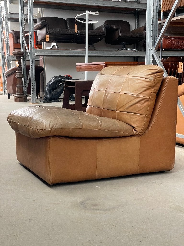 1x Vintage Patchwork Cognac Leren Lounge Fauteuils, Huis en Inrichting, Ophalen, Gebruikt, R., Bruin